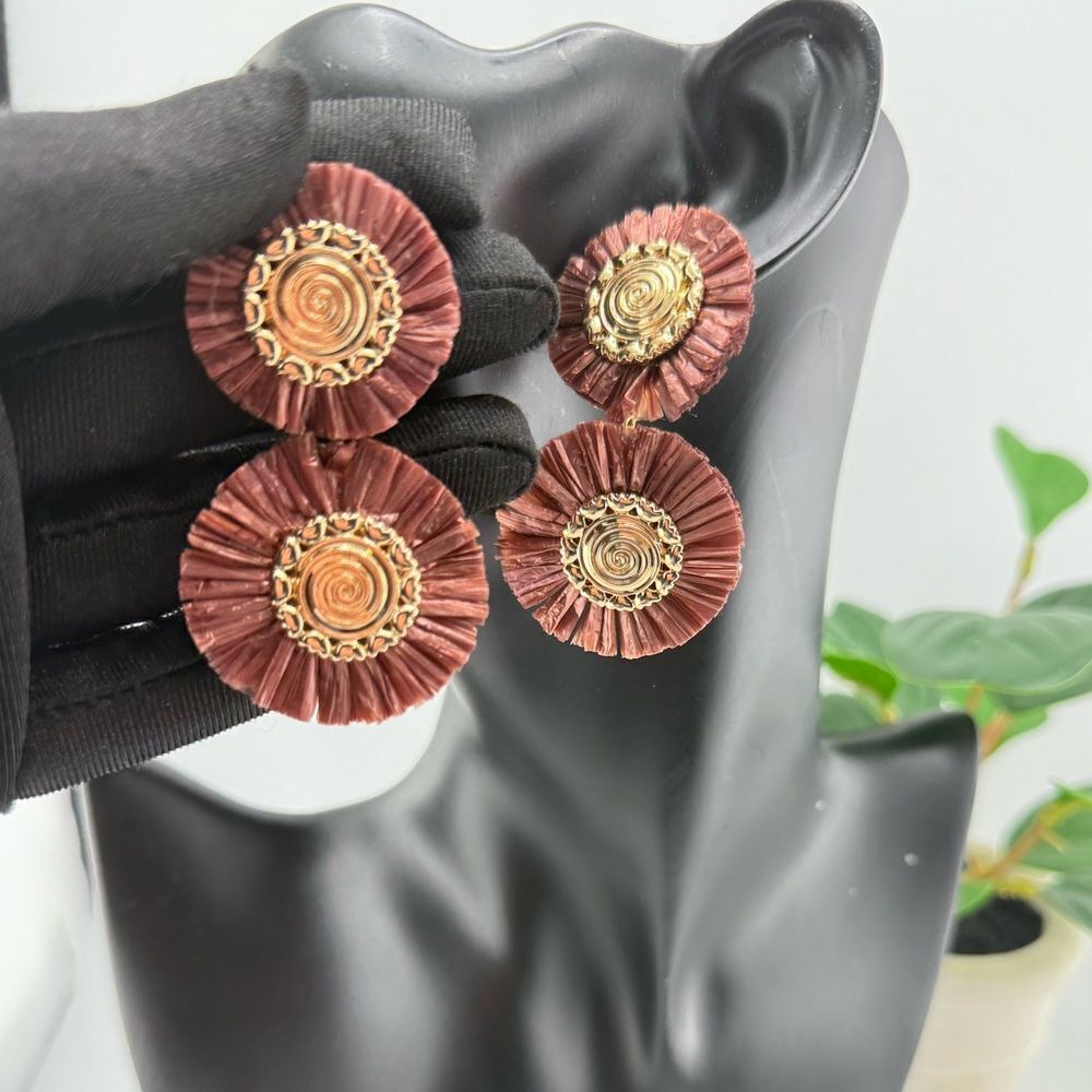 Boho Double Disc Statement Earrings — Warm Terracotta & Gold - Picture 4 of 6